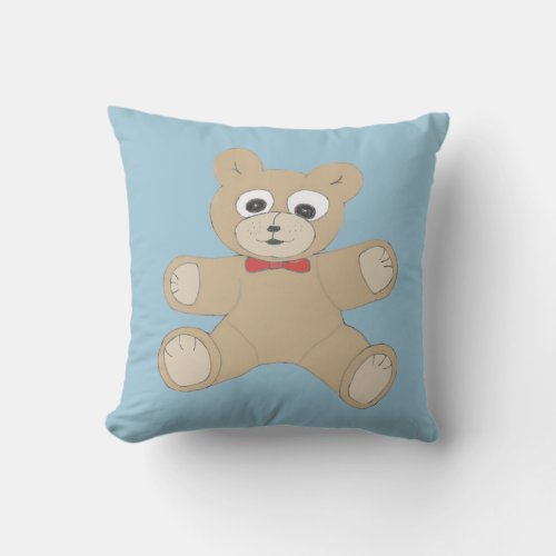 Quirky Happy Teddy Bear Throw Pillow