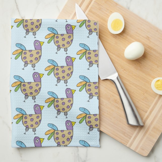Quirky Hen Doodle Pattern Kitchen Towel (Quarter Fold)