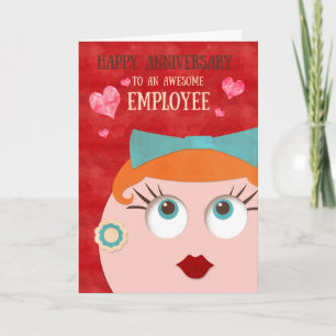 Quirky Hipster Retro Gal Employee Anniversary Card