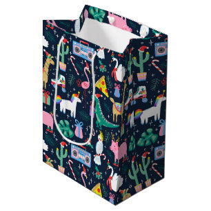 Quirky Holiday Animals and Icons Pattern Medium Gift Bag