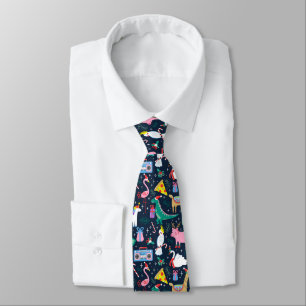 Quirky Holiday Animals and Icons Pattern Neck Tie