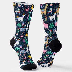 Quirky Holiday Animals and Icons Pattern Socks