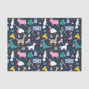 Quirky Holiday Animals and Icons Pattern Tissue Paper