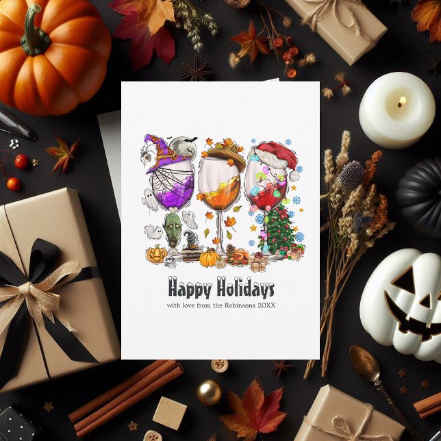 Quirky Holiday Collage Wine Glasses Greeting Card (Quirky Holiday Collage Wine Glasses Greeting Card)