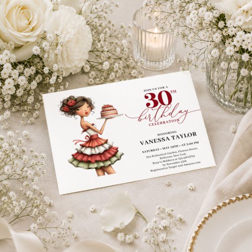 Quirky Humor Woman 30th Birthday Marsala Red Party Invitation