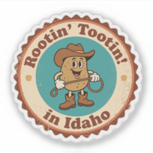 Quirky Idaho Badge_ Cowboy Potato with Lasso Sticker