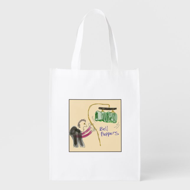 Quirky Illustrated Bell Peppers Grocery Bag (Front)