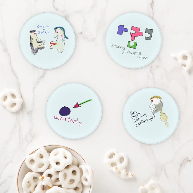Quirky Illustrated Deep Thoughts Coaster Set (In Situ)