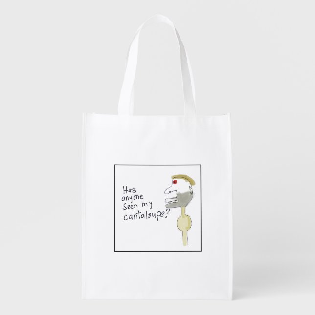 Quirky Illustrated Missing Cantaloupe Grocery Bag (Front)