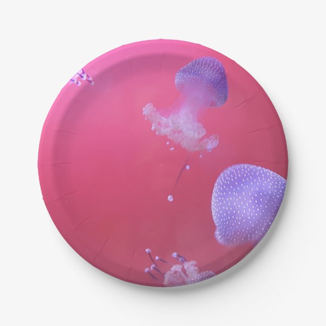 Quirky Jellyfish in the Pink Water Paper Plates (Front)
