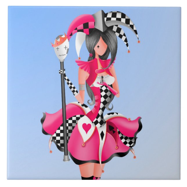 quirky jester and puppet King  Ceramic Tile (Front)