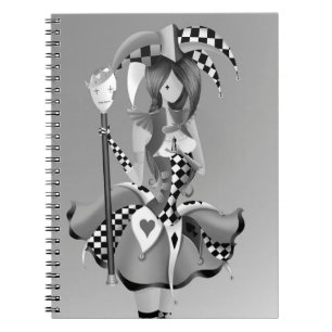 Quirky Jester and Puppet King Gray Monochrome  Notebook