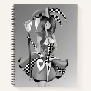 Quirky Jester and Puppet King   gray monochrome  Notebook