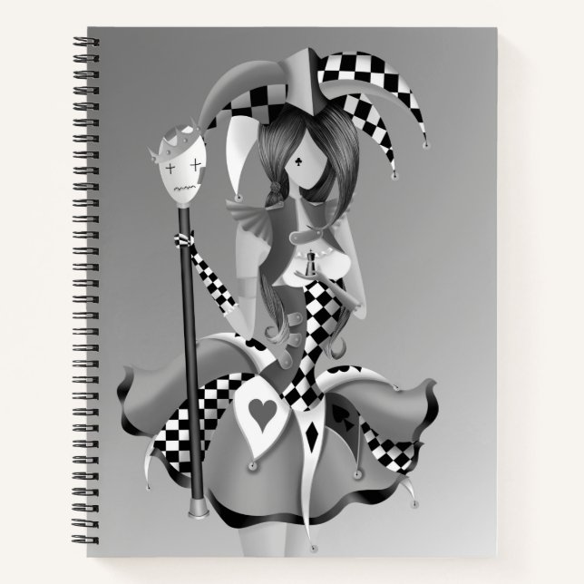 Quirky Jester and Puppet King   gray monochrome  Notebook (Front)