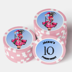 Quirky Jester and puppet king Pink 10  Poker Chips