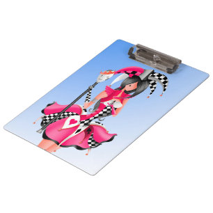 Quirky Jester and Puppet King Pink Blue  Clipboard