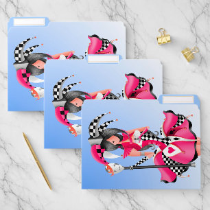 Quirky Jester and Puppet King Pink Blue   File Folder
