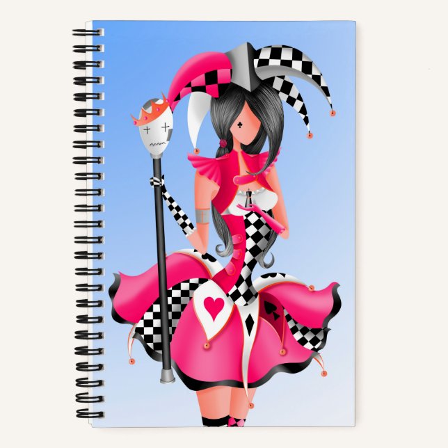 Quirky Jester and Puppet King  Pink Blue Notebook (Front)