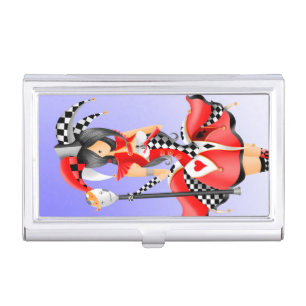 Quirky Jester and Puppet King Red Blue Business Card Case