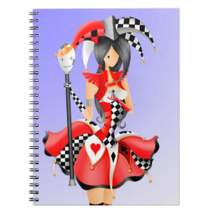 Quirky Jester and Puppet King Red Blue Notebook