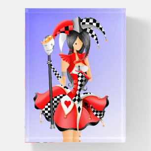 Quirky Jester and Puppet King Red Blue  Paperweight