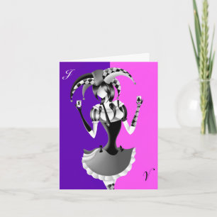 Quirky Jester Pink and Purple Greetings Card