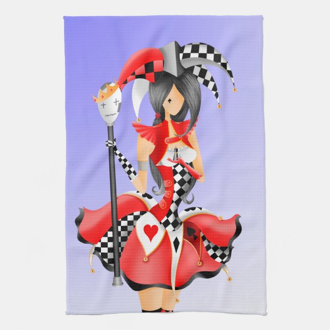 Quirky Jester & Puppet King  Kitchen Towel (Vertical)