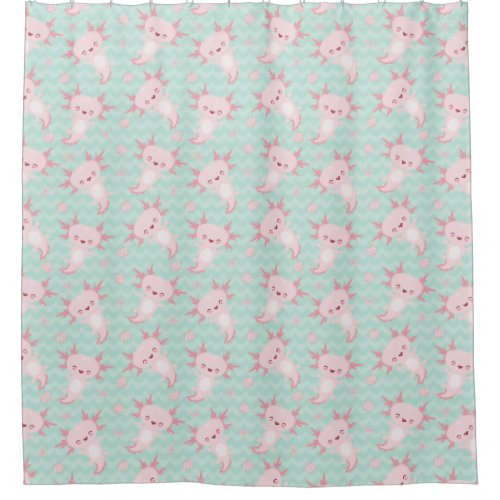 Quirky Kawaii Axolotl Pattern Shower Curtain