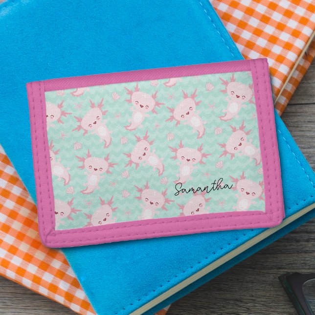 Quirky Kawaii Axolotl Pattern   Trifold Wallet (Creator Uploaded)
