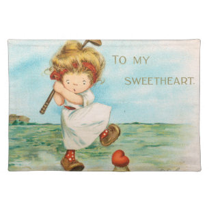 Quirky Kitschy Golf Themed Valentine, circa 1915 Cloth Placemat