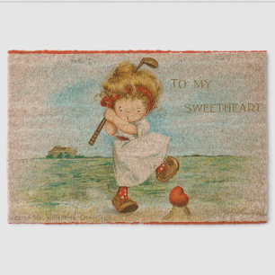 Quirky Kitschy Golf Themed Valentine, circa 1915 Fiber Doormat