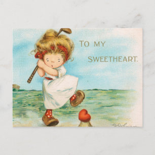 Quirky Kitschy Golf Themed Valentine, circa 1915 Postcard