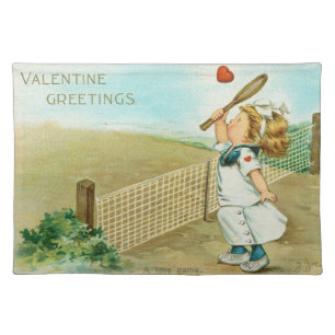 Quirky Kitschy Tennis Themed Valentine, circa 1915 Cloth Placemat