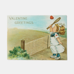 Quirky Kitschy Tennis Themed Valentine, circa 1915 Doormat