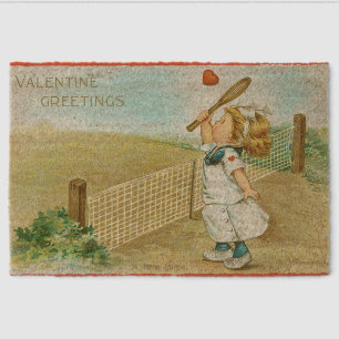 Quirky Kitschy Tennis Themed Valentine, circa 1915 Fiber Doormat