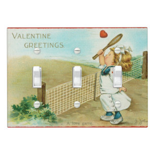 Quirky Kitschy Tennis Themed Valentine, circa 1915 Light Switch Cover