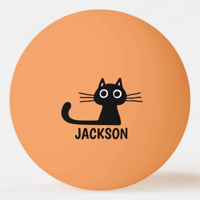 Quirky Kitty Personalized | Cool Black Cat Custom Ping Pong Ball (Front)