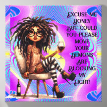 Quirky Lady Tattoos & Wine Light Photo Tile