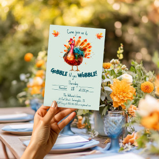 Quirky Light Green Watercolor Turkey Thanksgiving Invitation