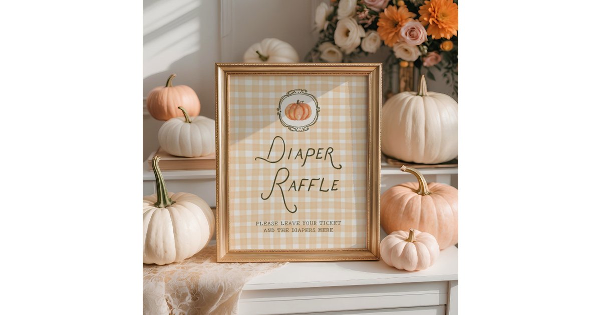 Quirky Raffles Quirky Little Pumpkin Baby Shower Diaper Raffle Poster | Zazzle