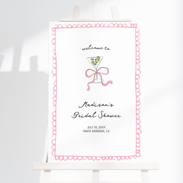 Quirky Martini Pink Bow Bridal Shower Welcome Foam Board (Creator Uploaded)