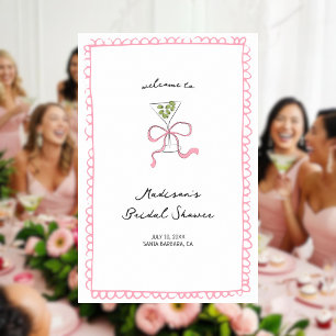 Quirky Martini Pink Bow Bridal Shower Welcome Poster