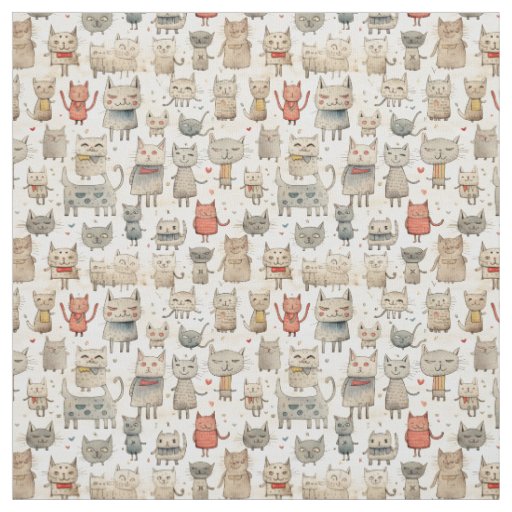 Quirky Meowments: Whimsy Cat Fabric