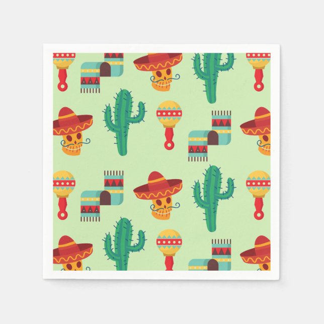 Quirky Mexican Cactus and Sombrero Pattern Napkins (Front)