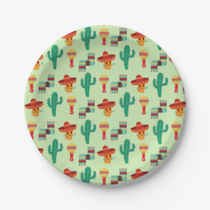 Quirky Mexican Cactus and Sombrero Pattern Paper Plates