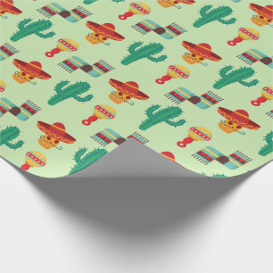 Quirky Mexican Cactus and Sombrero Pattern Wrapping Paper