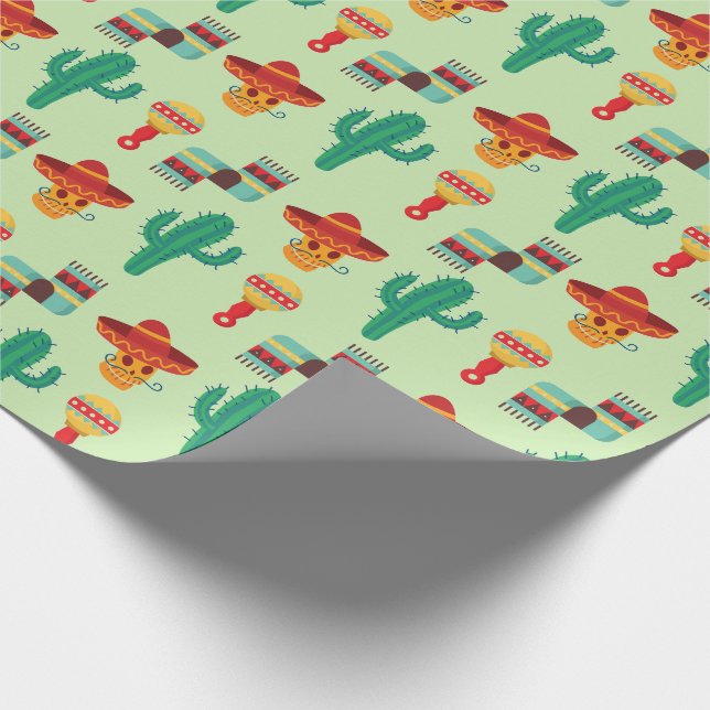 Quirky Mexican Cactus and Sombrero Pattern Wrapping Paper (Corner)