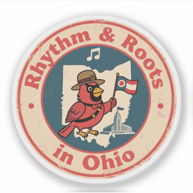 Quirky Midwest Pride Cardinal with Ohio Flag Sticker (Front)