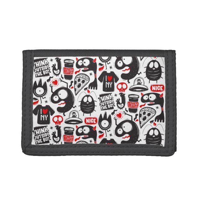 Quirky Monsters and Quotes Graffiti Doodle  Trifold Wallet (Front)