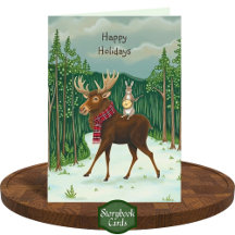 Quirky Moose Rabbit Forest Winter Scene Christmas